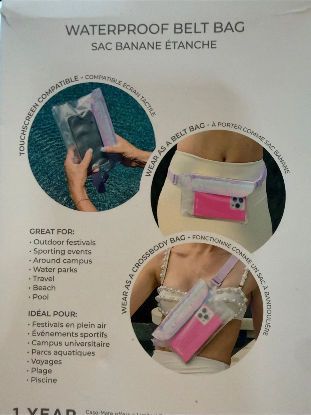 A BEAUTY-NEW case-mate Iridescent Waterproof Phone Belt Bag/Crossbody Strap.